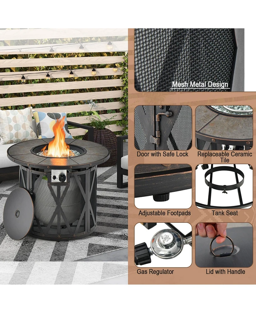 Gouun 32 Inch 30000BTU Fire Pit Table with Fire Glasses and Pvc Cover