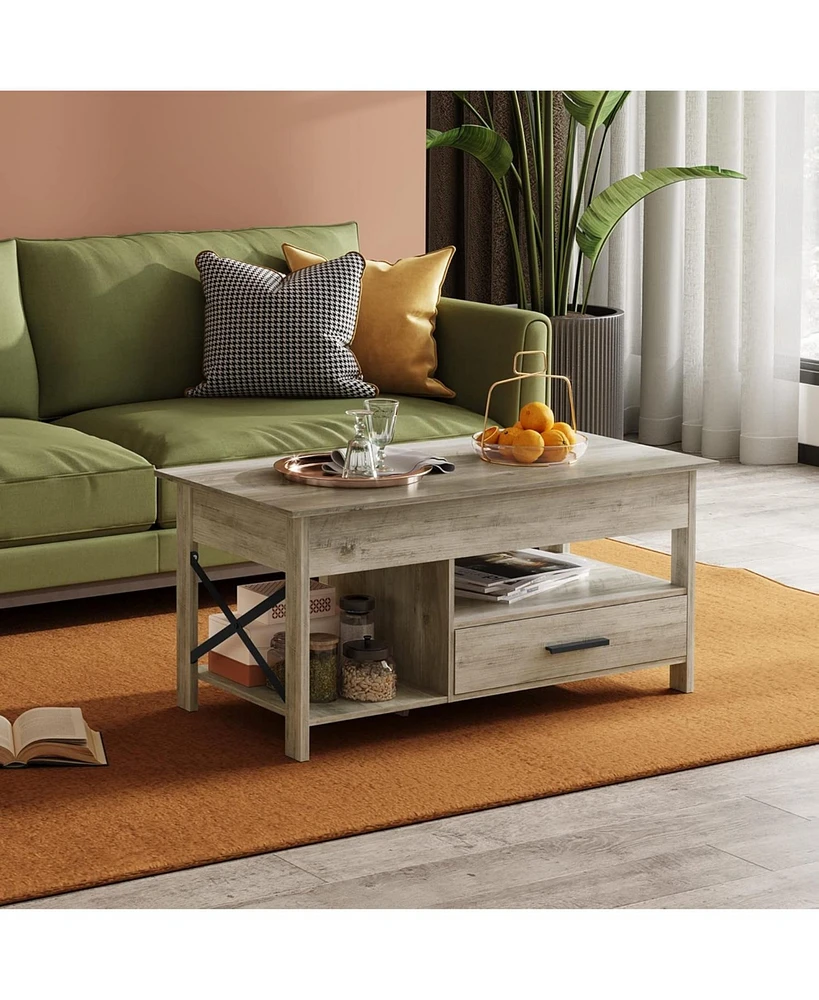 Wlive Lift Top Coffee Table for Living Room,Coffee Table with Storage,Hidden Compartment and Metal Frame, Central Table for Reception Room,Grey