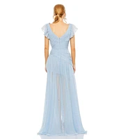 Women's Asymmetrical Ruched Gown With Flutter Sleeves