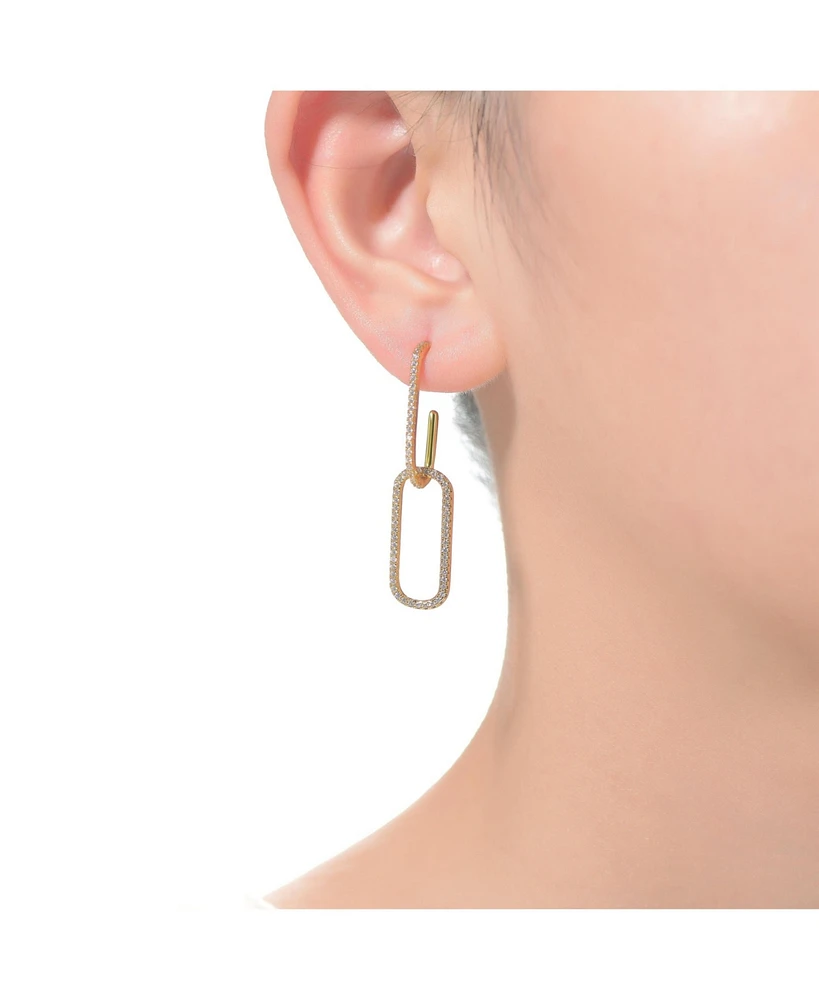 Sterling Silver 14K Gold Plated Clear Cubic Zirconia Square Drop Butterfly Earrings