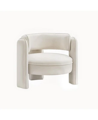 Modern Velvet Accent Chair, Mid-Century Barrel Armchair for Living Room, Comfy Upholstered Sofa Chair with Armrests, Boucle Chair for Bedroom, Apartme