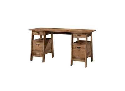 Farmhouse Style Executive Desk – Rustic Office Desk with Storage Drawers, Filing Cabinet & Durable Worktop