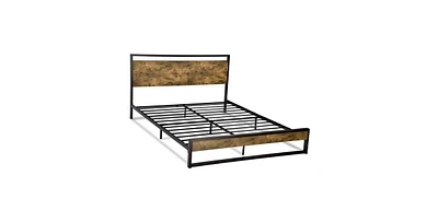 Modern Farmhouse Platform Bed Frame with Wood Panel Headboard Footboard