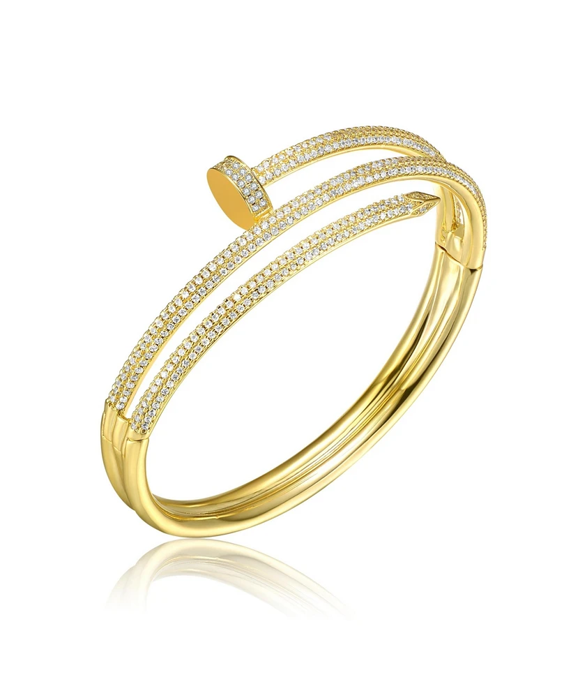 14k Gold Plated with Clear Cubic Zirconia Bangle Bracelet