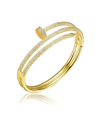 14k Gold Plated with Clear Cubic Zirconia Bangle Bracelet