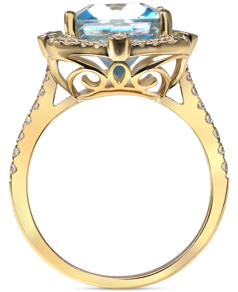 Blue Topaz (6 ct. t.w.) & Diamond (1/2 ct. t.w.) Cushion Halo Ring in 14k Gold