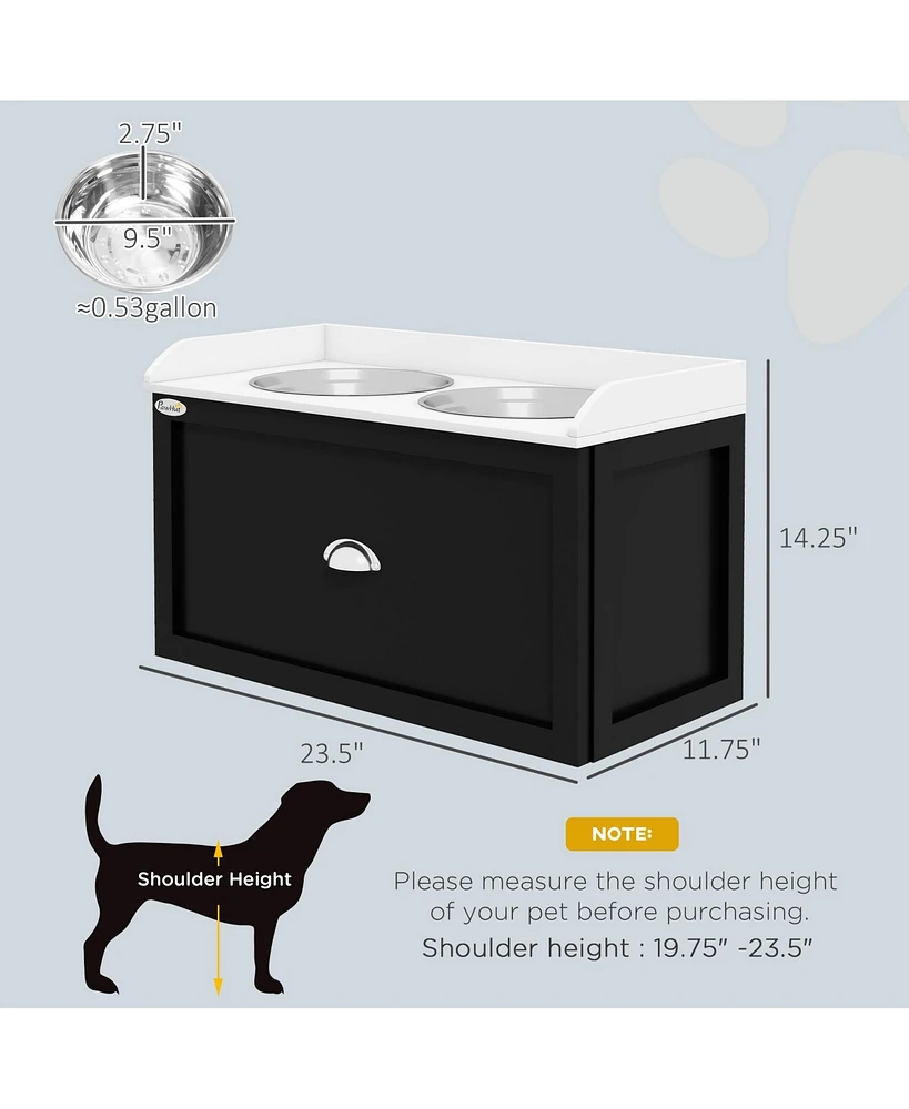 PawHut Dog Feeding Station w/ Storage Drawer, 2 Elevated Dog Bowls,