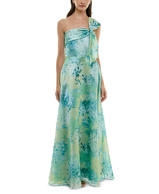 Taylor Women's Asymmetric-Neck Bow-Strap Gown