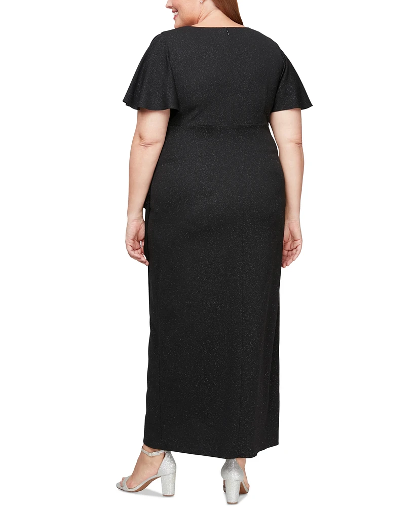 Sl Fashions Plus Glitter Flutter-Sleeve Side-Ruched Dress