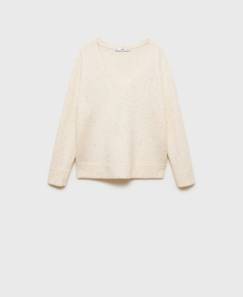 Mango Women's V-Neck Sequin Sweater