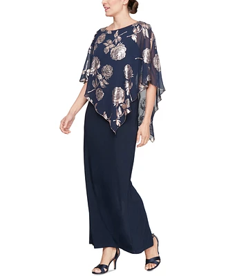 Sl Fashions Women's Foil-Cape-Overlay A-Line Dress