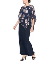Sl Fashions Women's Foil-Cape-Overlay A-Line Dress