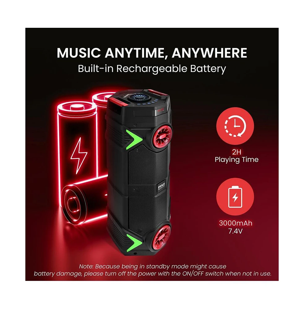 Pyle Dual 8” Portable Pa Speaker with Bluetooth, Flashing Party Lights, Usb/Sd/Fm Radio & Wireless Microphone
