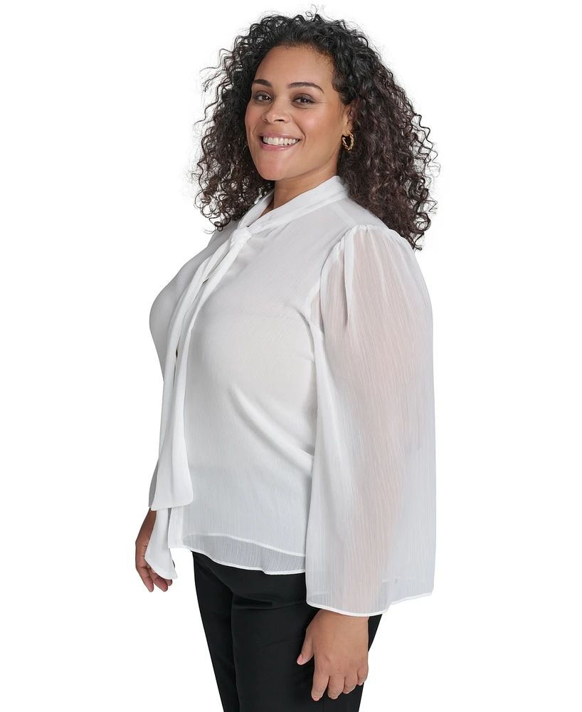 Calvin Klein Plus Chiffon Tie-Neck Blouse