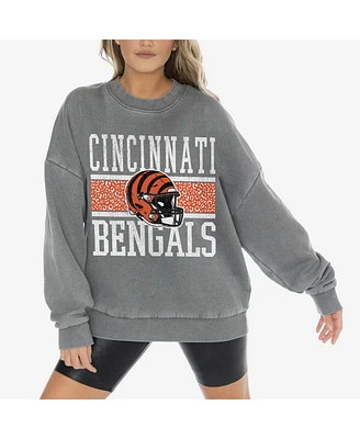 Gameday Couture Women's Gray Cincinnati Bengals Vintage Wash Oversized Crewneck Fleece Pullover
