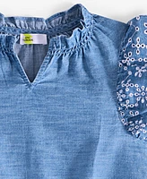 Big Girl Eyelet-Trim Chambray Top, Exclusively at Macy's