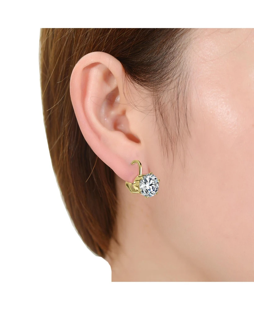 Sterling Silver 14k Gold Plated Cubic Zirconia Solitaire Drop Stud Earrings