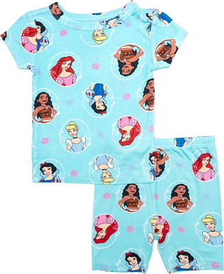 Disney Princess Toddler Girls Short Sleeve and Biker Shorts, 2-Piece Pajama Set