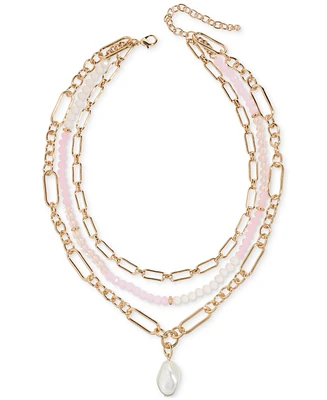 On 34th Gold-Tone Stone Beaded Three-Row Necklace, 20" + 3" extender, Exclusively at Macy's