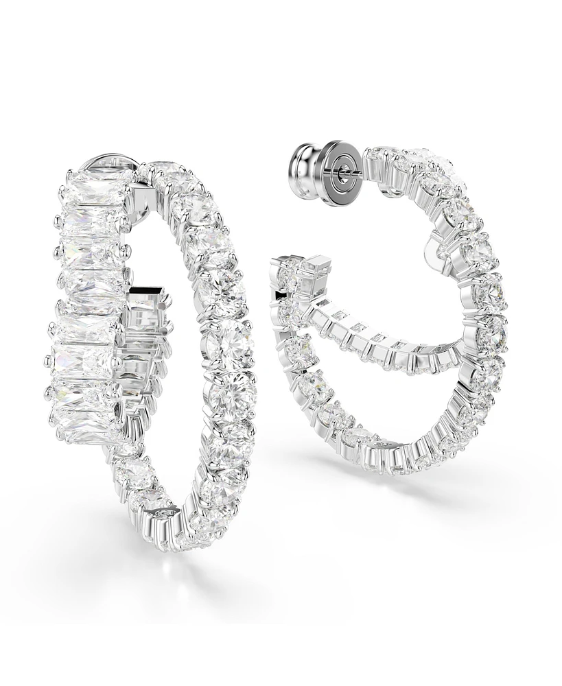 Swarovski Matrix Mixed Cuts, Heart, White, Rhodium Plated Hoop Earrings