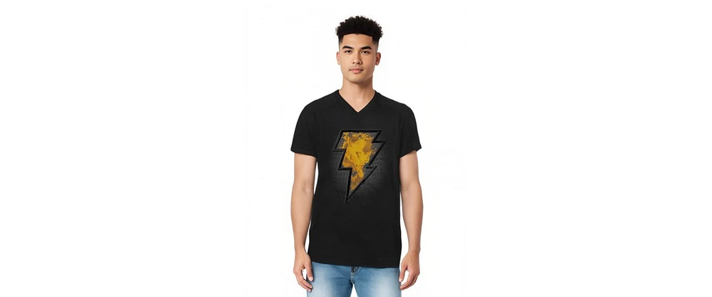 Black Adam Mens Beveled Emblem Short Sleeve Adult V Neck Premium Cotton Tee / T-Shirt