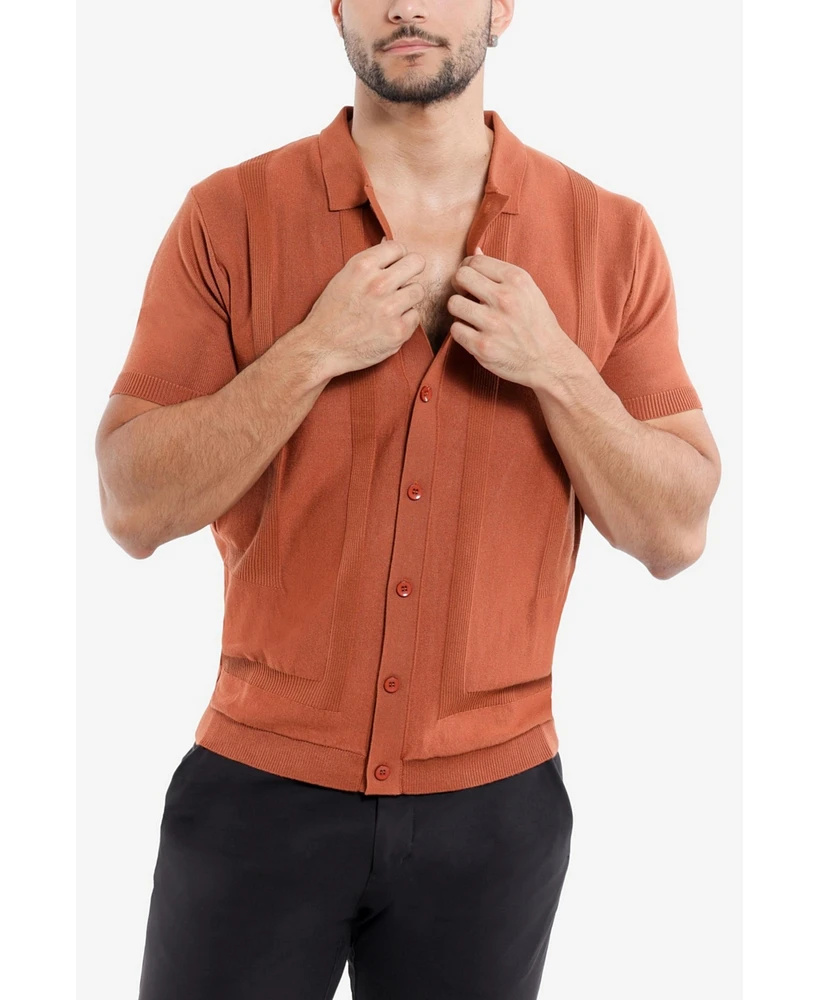 Spring + Mercer Men's Classic Ribbed Texture Polo Sweater