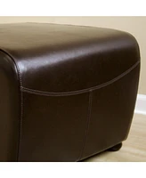Baxton Studio Dark Brown Full Leather Ottoman With Rounded Sides