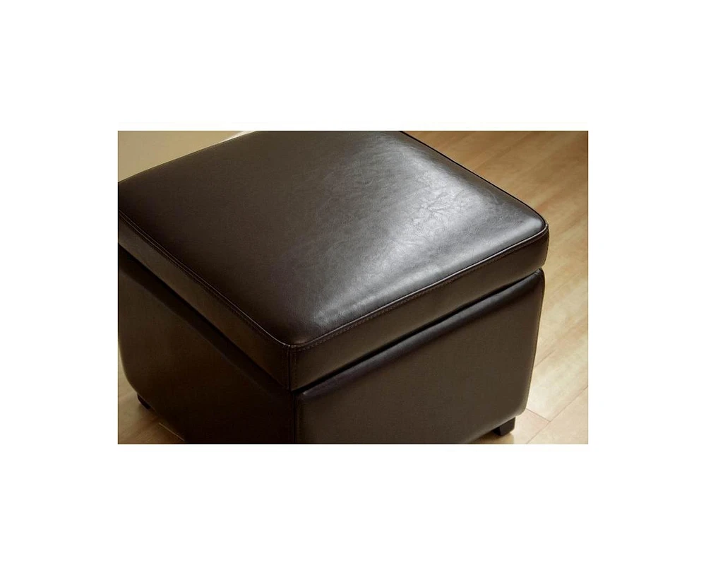 Baxton Studio Dark Brown Full Leather Small Storage Cube Ottoman