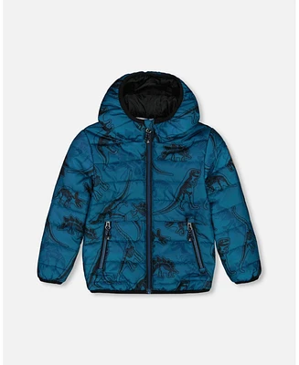 Deux par Deux Baby Boys Printed Quilted Mid-Season Jacket Blue And Gray