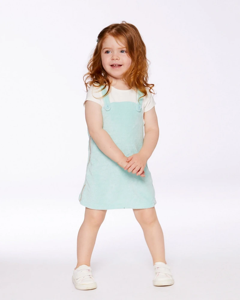 Deux par Big Girls Terry Cloth Dress Turquoise And Off-White