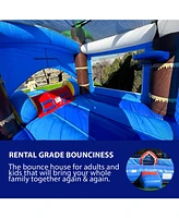 HeroKiddo Ocean Shark Commercial Grade Inflatable Bounce House Water Slide Combo with Attached Splash Pool (No Blower Included)