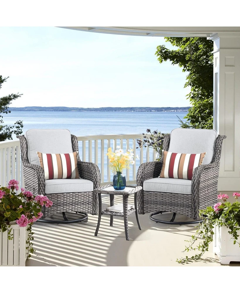 Xizzi Outdoor Swivel Rocker Chairs Set, 3 Piece Patio Bistro Set with 360 Degrees Rocking Chair and Side Table