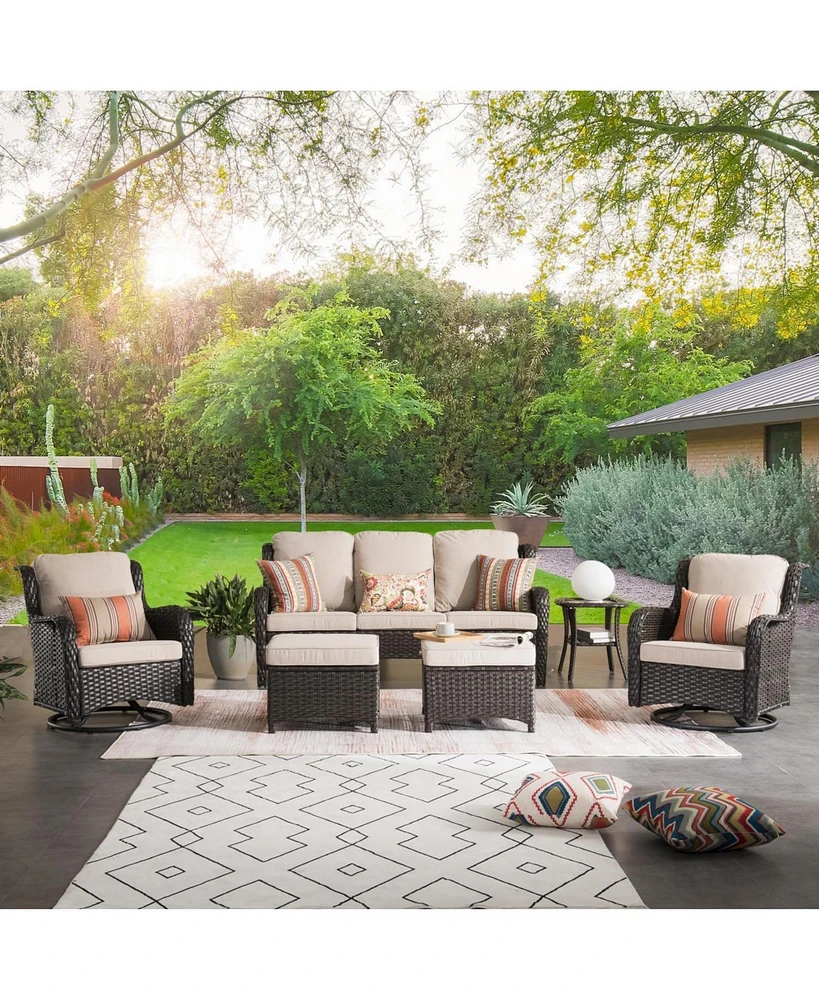 Xizzi 6 Pcs Outdoor Patio Furniture Set,High Back Sofa and Swivel Chairs Set