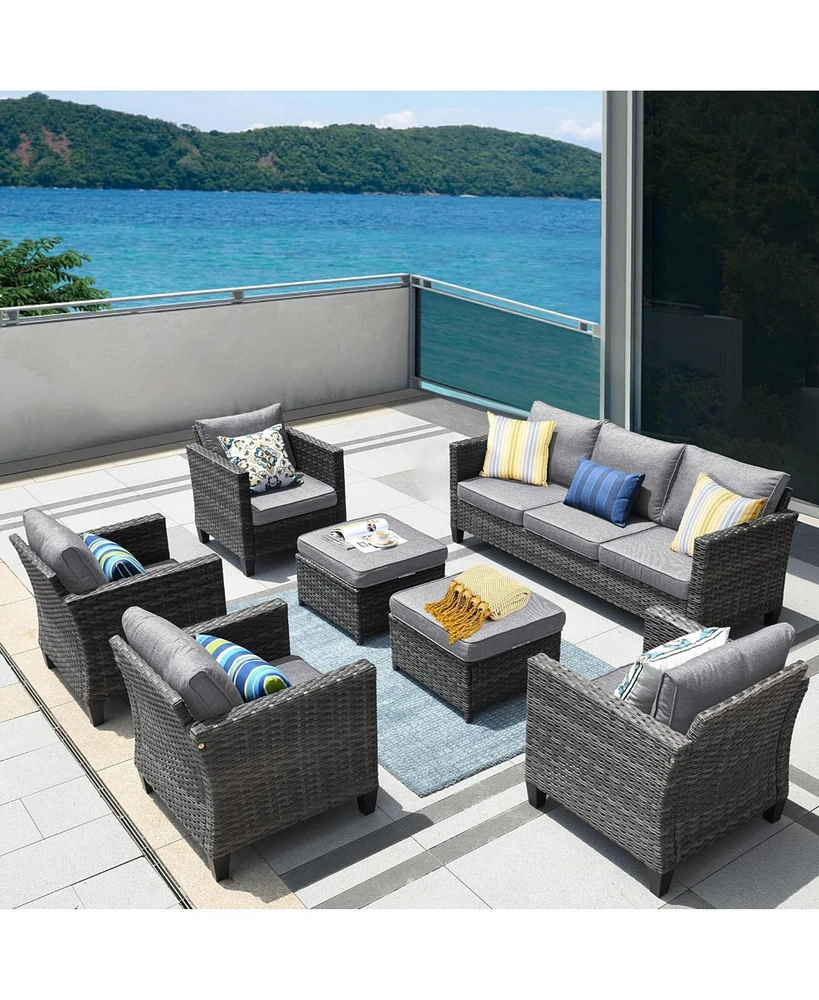 Xizzi Patio Furniture Set 7 Piece High Back Sofa Outdoor Conversation Sets All Weather Wicker Rattan Sectional Couch and Chairs Garden Backya