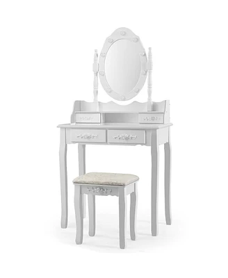 Gouun Makeup Vanity Dressing Table Set with Dimmable Bulbs Cushioned Stool