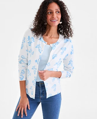 Style & Co Women's Printed Crewneck Button-Front Cardigan