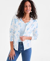 Style & Co Women's Printed Crewneck Button-Front Cardigan