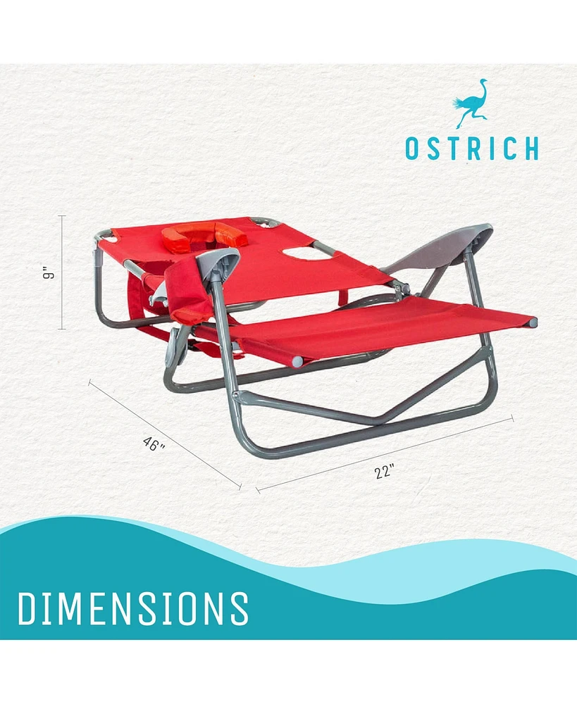 Ostrich On-Your-Back Outdoor Reclining Beach Lounge Pool Camping Chair, Red