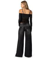 Edikted Womens Vyxen Vintage Washed Low Rise Jeans