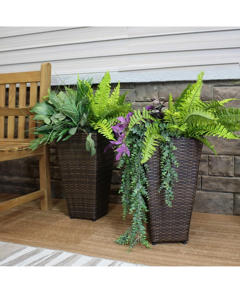 Modern Decorative Standing Square Polyrattan Planter Containers - Brown - 2-Pack