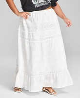And Now This Plus Size Cotton Embroidered Lace-Trim Maxi Skirt, Exclusively at Macy's