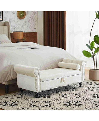Velvet Storage Ottoman Bench with Pillow, Stylish Footrest and Hidden for Living Room, Bedroom, or Entryway-The Pop Home