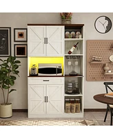 70.87'' Multifunctional Farmhouse Kitchen Pantry Sideboard with Cabinet and Drawer, Kitchen Buffet with Hutch and Glass Holder, Microwave Stand with C