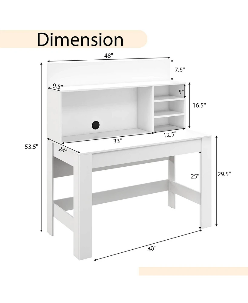 Gouun 48 Inch Writing Computer Desk with Anti-Tipping Kits and Cable Management Hole