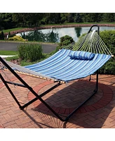 Outdoor Weather-Resistant Polyester Quilted Hammock Cushion Pad and Hammock Pillow with Ties - Breakwater Stripe
