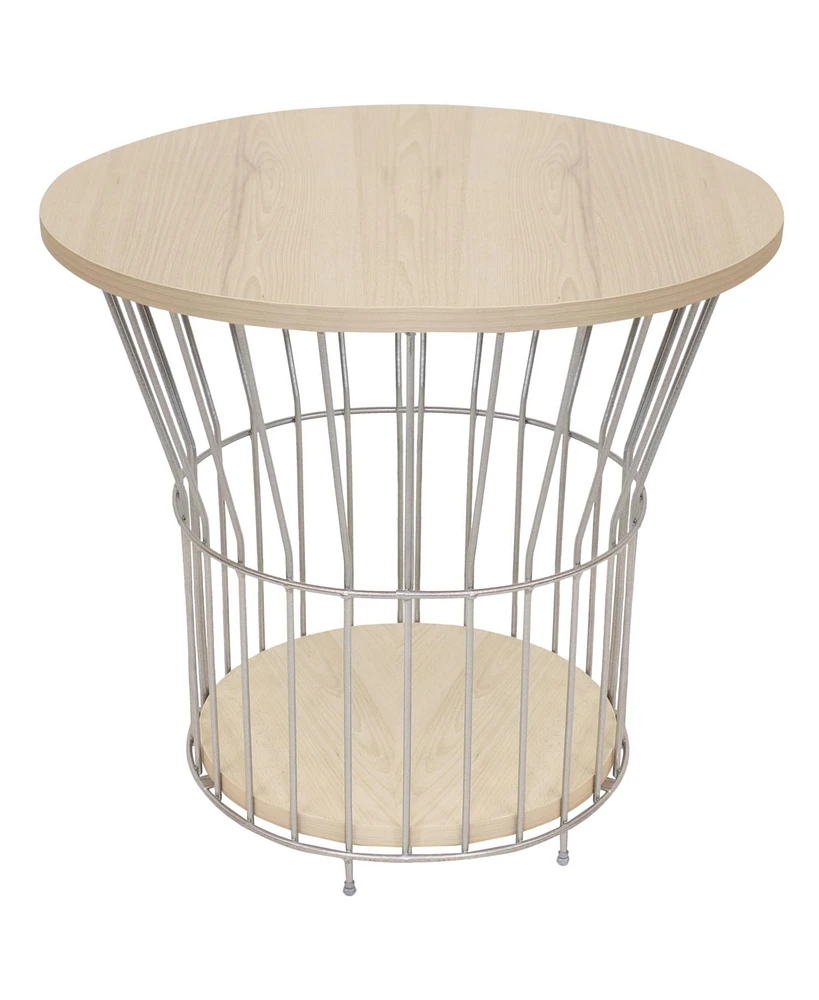 Indoor Steel Wire Pedestal End Table with Mdf Pull-Open Tabletop - 17.25” H - Cream