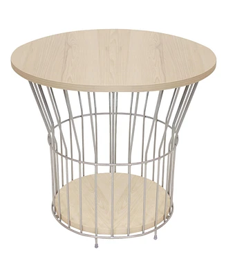 Indoor Steel Wire Pedestal End Table with Mdf Pull-Open Tabletop - 17.25” H - Cream