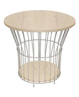 Indoor Steel Wire Pedestal End Table with Mdf Pull-Open Tabletop - 17.25” H - Cream