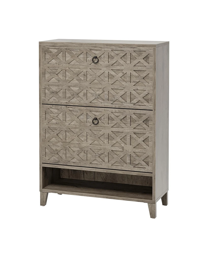 Tribesigns Shoe Cabinet with 2 Flip Drawers, Narrow Storage Organizer for Entryway, Freestanding Wood Rack Wooden Legs Adjustab