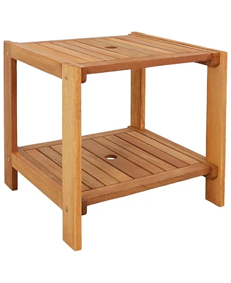 Meranti Wood Outdoor Patio Side Table - Teak Oil Finish - 20-Inch